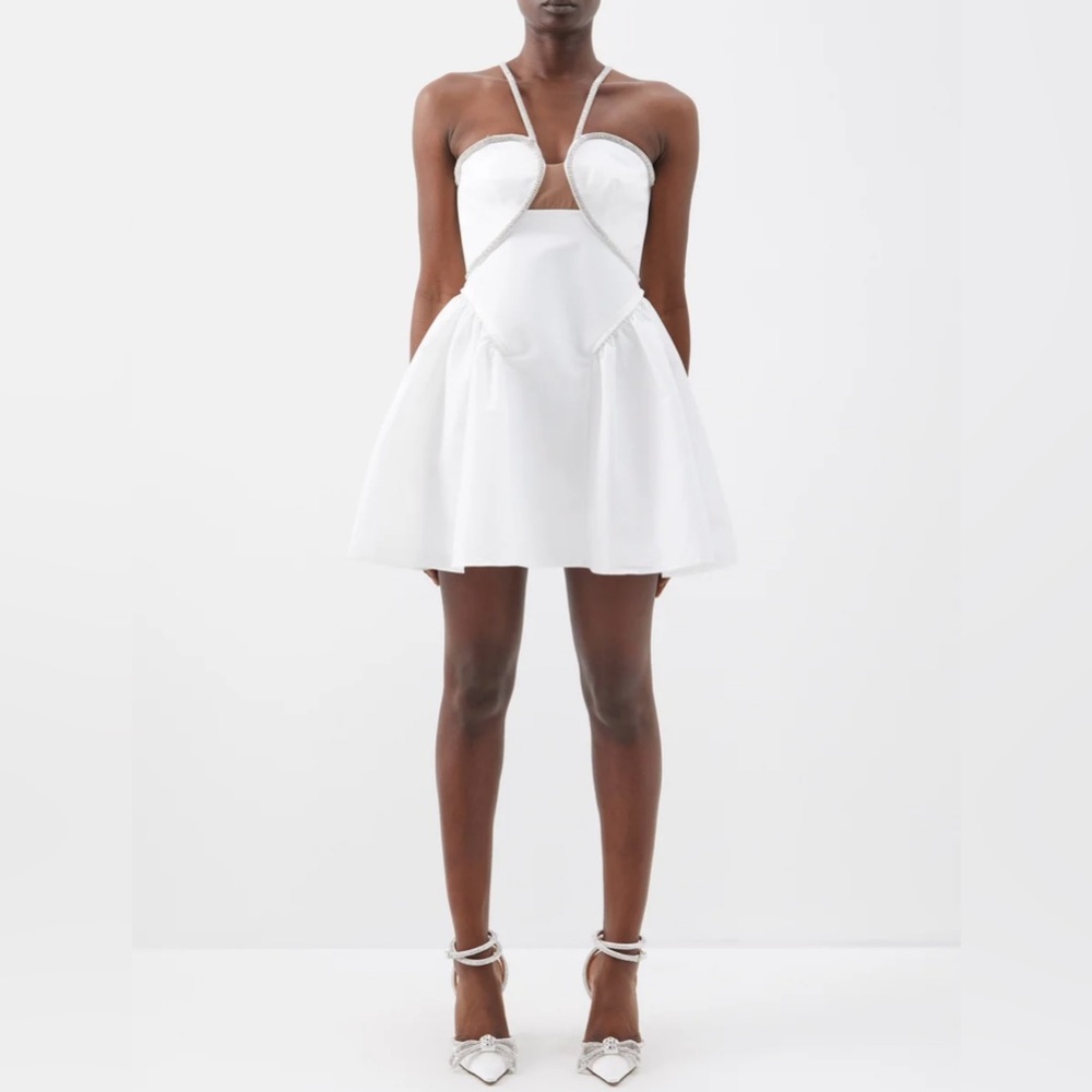 Self-portrait Cocktail White Taffeta Flared Mini Dress $495 Size 2 / Uk Size 6
